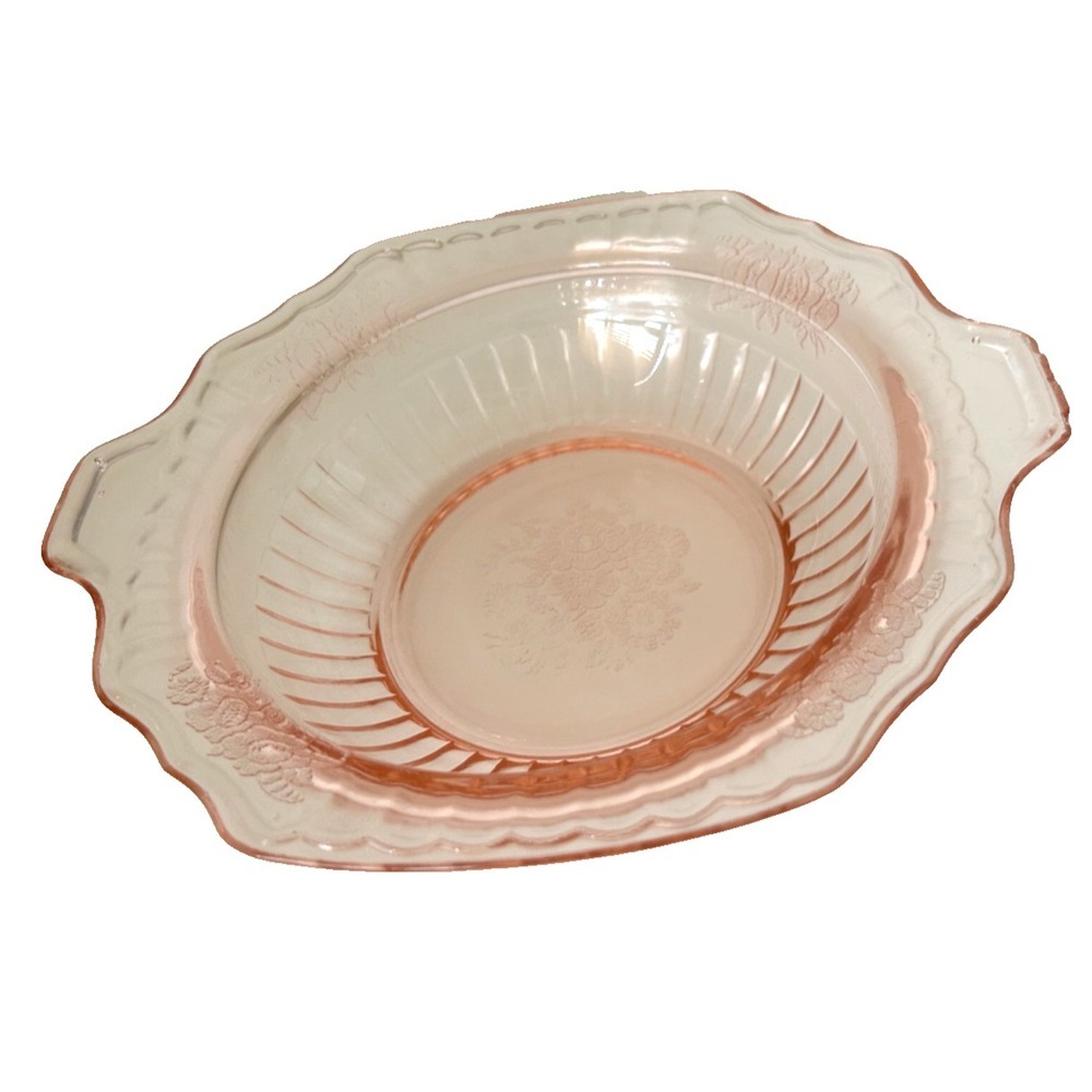 Anchor Hocking Mayfair Open Rose Pink Two-Handled Bowl Vegetable Dish 8"